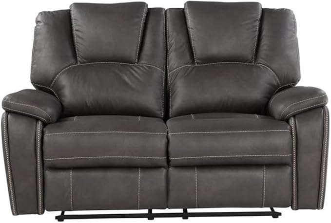 Steve Silver Katrine Charcoal PU Manual Love Seats Two Built-in Recliners Luxurious Padded Charcoal Faux-Leather Baseball Stitching 62 L x 36 W x 39 H Grey