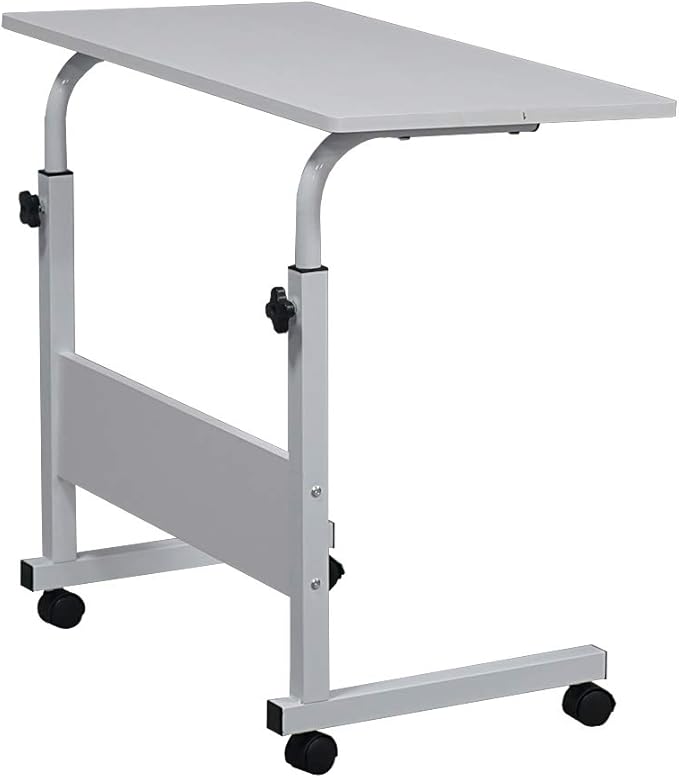 Wooden Adjustable Height Portable Laptop DeskMobile Rolling Computer DeskSofa Bedside Laptop TableHome Office Laptop Workstationwith Wheelsfor Small Spaces Bedroom Apartment (White)