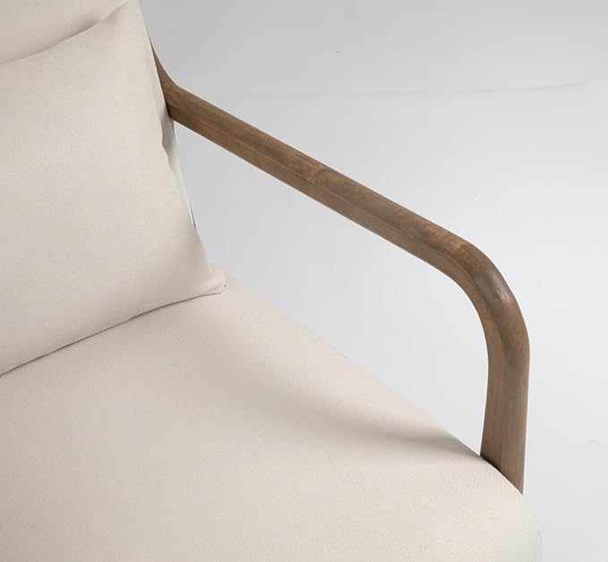 Mid Century Modern Accent Chair with Wood Frame Upholstered Living Room Chairs with Waist Cushion Reading Armchair for Bedroom Sunroom