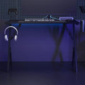 Ergonomic Gaming Desk Black Engineered Wood Sturdy Iron Frame Computer Table 43.3 x 43.3 x 29.5 Inch for Home Office PC Gamer Setup Cup Holder &amp Headphone Hook.