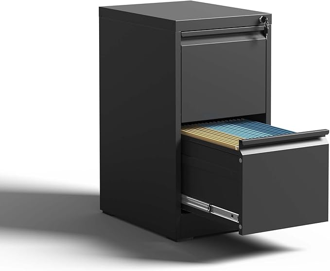2 Drawer Small File Cabinet with LockUnder Desk Storage OrganizerModern Farmhouse Filing Cabinets for Home Office Locking DrawersBlack