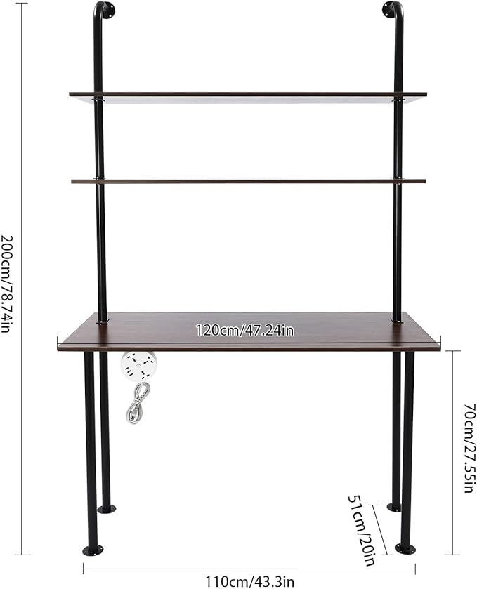 Wall Mounted Desk 47.2×20×79 3 Tiers Wall Mounted Desk Home Office Desks Wall Mount Computer Writing Table Portable Wall Mounted Desk for Homes Student Dormitories Living Rooms