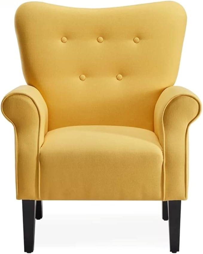Modern Style Lounge Chair for Living Room | Stylish Wide Armchair Tufted High Backrest with Padded Arms &amp Deeply Thick Cushioned Seat | Durable Wood Manufactured | Aesthetic LookYellow Color