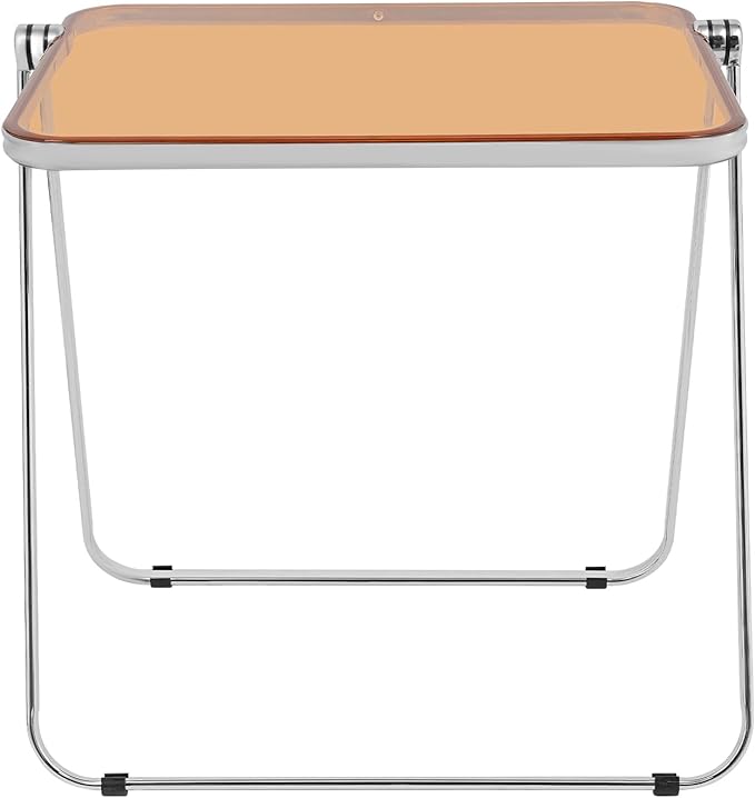Folding Table Clear Foldable Side Table &amp Tiny Desk for Home Office - No Assembly Required Small Computer Desk with Sturdy Metal Frame for Living Room Bedroom Small Spaces