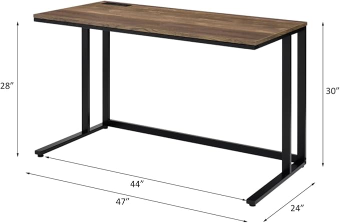 Industrial Home Office Desk Heavy Duty Computer Desk with Black Metal Frame for Small Space Multi-Functional PC Laptop Desk Work Table with USB Ports for Reading Writing Walnut+Black
