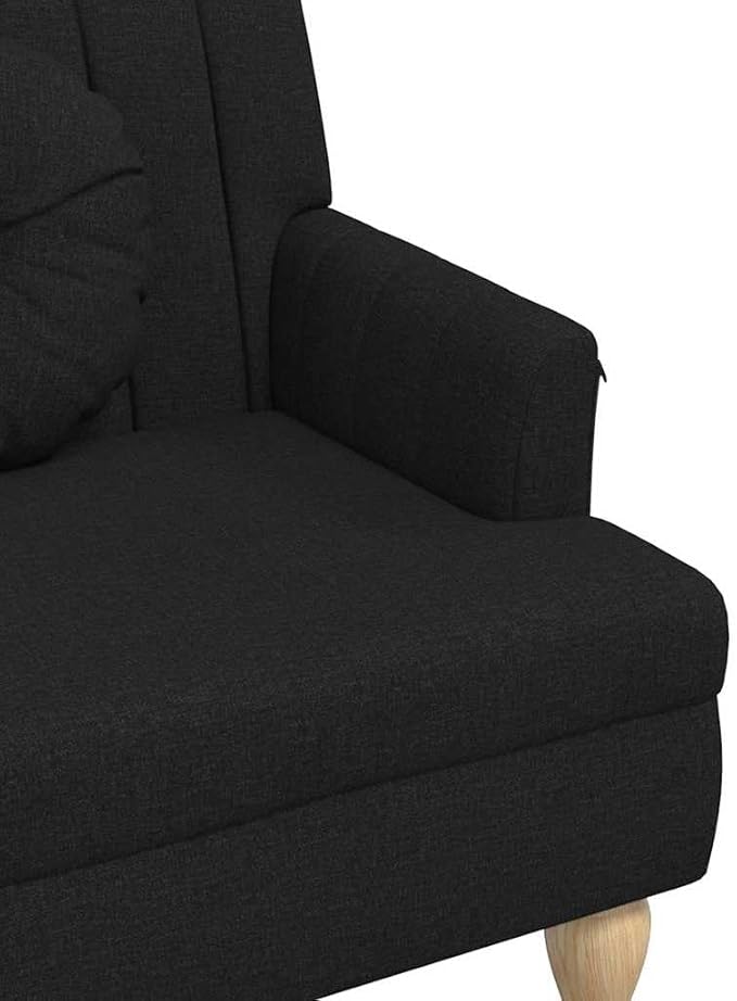 vidaXL 44 W Small Loveseat with Round Pillows Fabric Sofa with Armrests &amp Wooden Feet Modern 2 Seater Couch for Small Spaces Ideal for Living Room &amp Bedroom Black