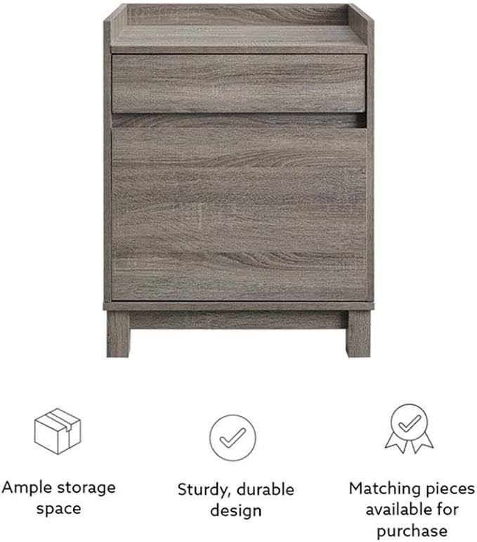 Riverbay Furniture Modern Filing Cabinet 2-Drawer Wood Frame Gray Veneer Finish Compact Office Storage with Hanging File Drawer and Printer Stand 27.13 in H x 22 in W x 17 in D