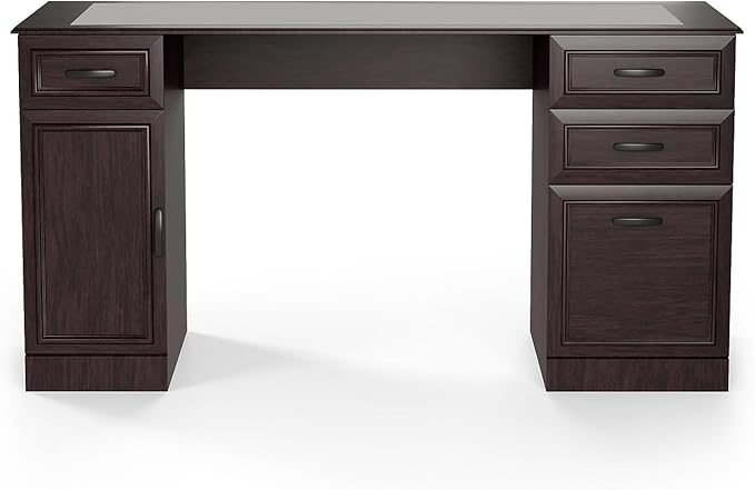 Staples Kendall Park 58.5” Double Pedestal Desk Cherry Finish Executive Office Desk with Storage Drawers &amp Spacious Worktop