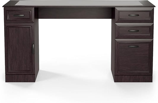 Staples Kendall Park 58.5” Double Pedestal Desk Cherry Finish Executive Office Desk with Storage Drawers &amp Spacious Worktop
