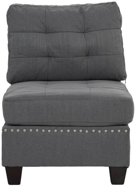 Contemporary Tufted Armless Chair Gray Linen-Look Fabric with Nailhead Trim Perfect for Living Room Bedroom 1-Piece