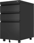 Mobile File Cabinets File Cabinet for Home Office 3 Drawers Cabinets with Lock Rolling Under Desk Filing Drawer On Wheels(Black)