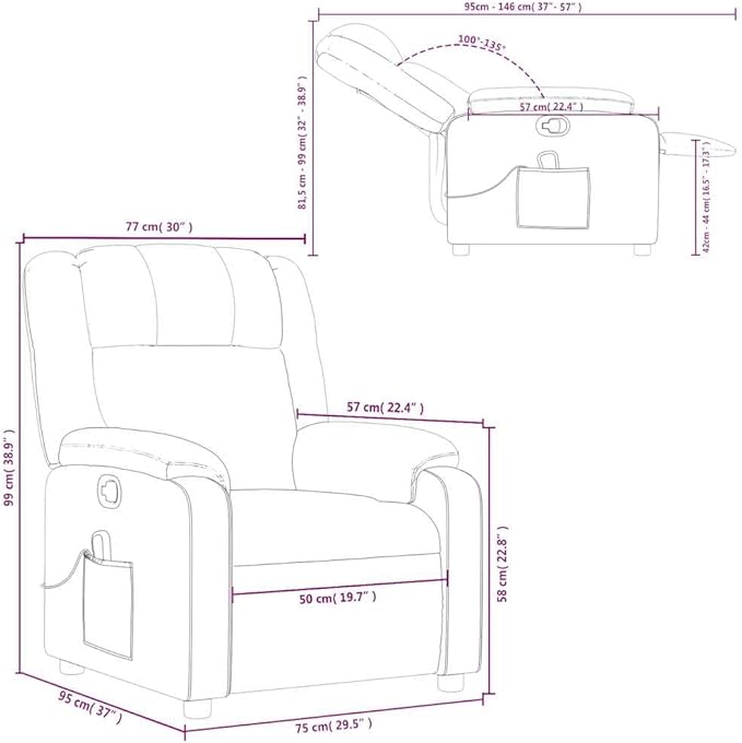 vidaXL Modern Massage Recliner Chair Black Fabric Ergonomic Adjustable Footrest USB Function Indoor Living Room Bedroom Chairs Reclining Armchair Single Sofa