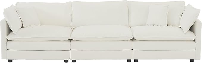 kevinplus 111.5'' White Modular Sectional Sofa Couch L-Shaped with Ottoman for Living Room Modern Contemporary Sofa Couch for Apartment Office Chenille Fabric (3-Seat Couch + 1 Ottoman)