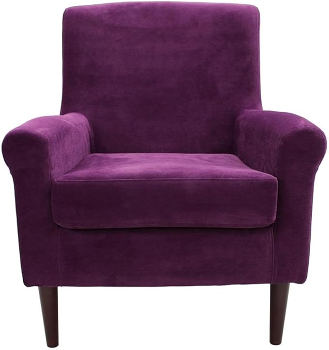 Pemberly Row Fabric Rolled Arm Lounge Chair 35 H x 28 W x 30 D Purple Upholstery Contemporary Style Accent Chair for Living Room Bedroom or Office Use