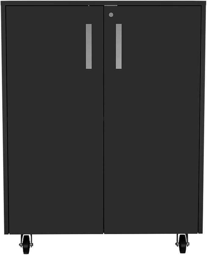 Gray Mobile Filing Cabinet with Shelf Double Door 4 Wheels Rectangular Portable Filing Cabinet Traditional for Office Study Room