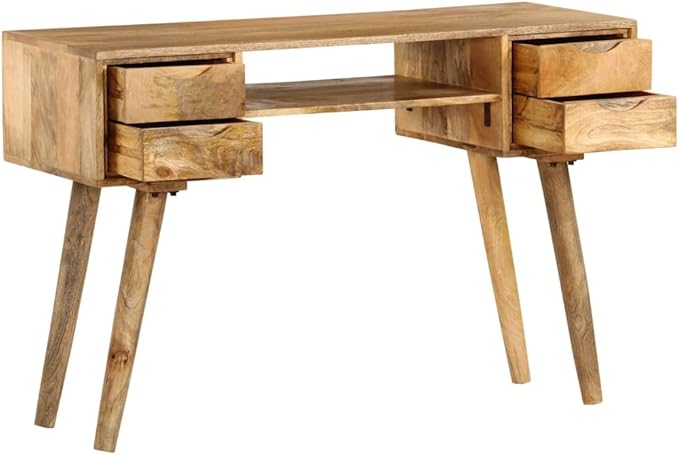 Wooden Writing Computer Desk with 4 Drawers and a Shelf Home Office Desk Writing Study Table PC Desk Workstation for Bedroom Solid Mango Wood 45.3x18.5x29.9