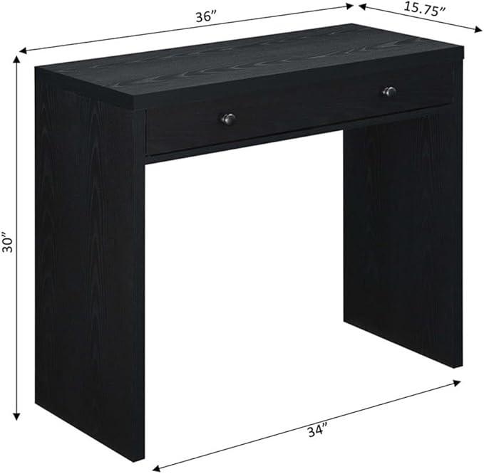 Pemberly Row Modern Home Office Desk 36 in MDF and Honeycomb Board Black Wood Finish Drawer for Concealed Storage Contemporary Style Office Desk for Home or Family Room Use