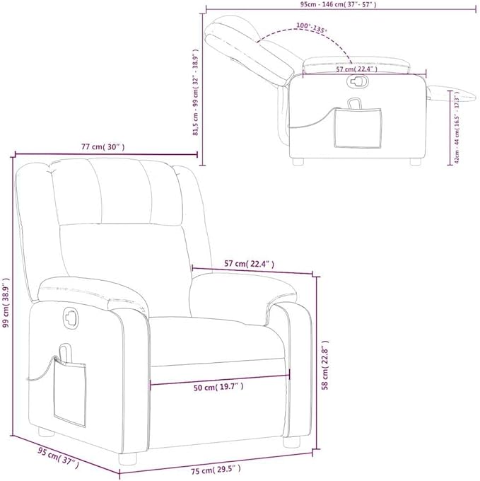 vidaXL Massage Recliner Chair for Living Room Adjustable Recliner with 6-Point Vibration Massage Home Theater Seating with Padded Seat Backrest &amp Side Pocket Grey Leather