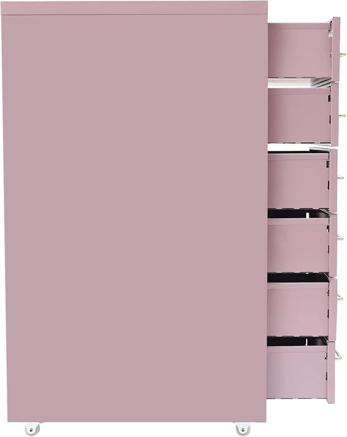 6-Drawer Vertical File Cabinet with Lock Metal Filing Cabinet Mobile Rolling Storage for Legal/Letter/A4 Files Cold-Rolled Steel Construction 17.64-22.05 lbs/Drawer (Purple)