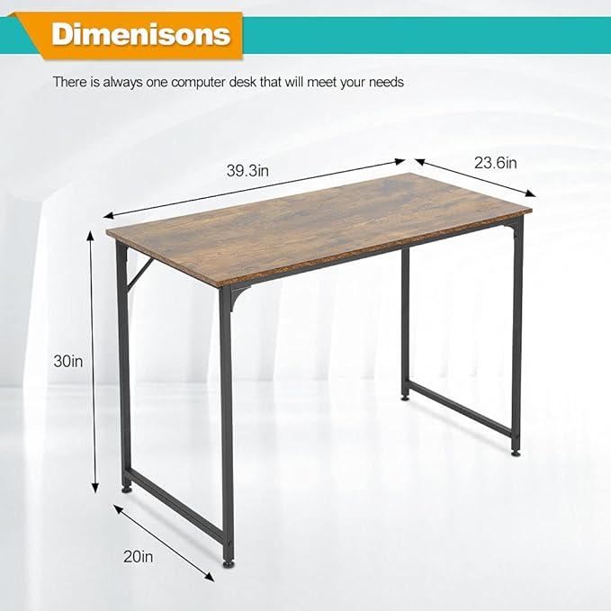 BestOffice Computer Desk Home Office Desk 39 inches Gaming Desk Multi-Function Writing Table Student Art Modren Simple Style PC Wood and Metal Desk Workstation for Small Space Vintage