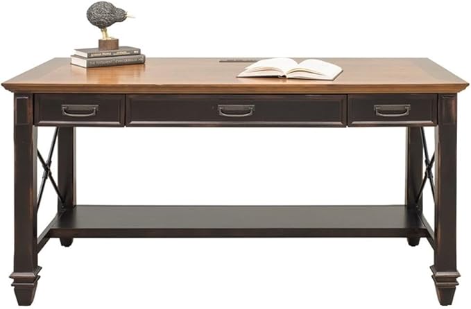 Martin Furniture Hartford Traditional Wood Writing Desk with Drop-Front Keyboard/Pencil Drawer 2 Utility Drawers in Black Finish
