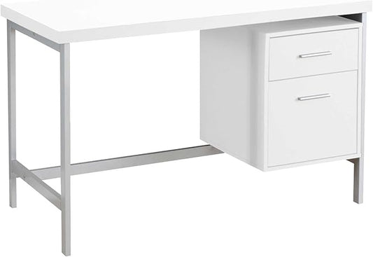 Penau Contemporary Computer Desk for Home Office 48Inch L Laptop Desk with Storage Drawers Reversible Left/Right Setup White Laminate Grey Metal Frame