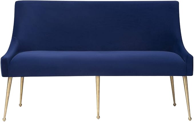 Irina Loveseat Modern Navy Easy Clean Velvet Upholstered Loveseat with Brushed Gold Leg