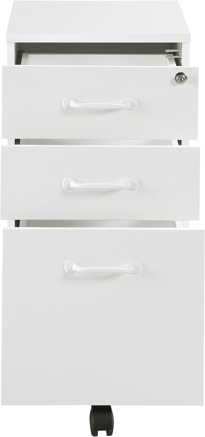 OSP Home Furnishings Prado 3 Drawer Mobile File Cart White Finish