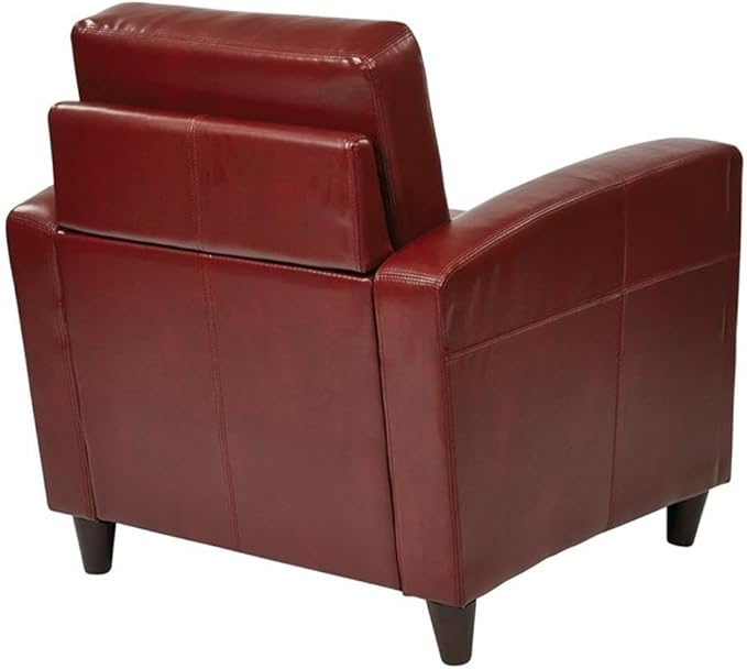 BOWERY HILL Modern Faux Leather Upholstered Club Chair 33.25 in H x 30 in W x 34 in D Red Finish Solid Wood Legs Tool-Free Assembly Comfortable Accent Seating for Living Room or Office