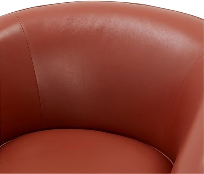 Pemberly Row Swivel Barrel Accent Chair Caramel Top Grain Leather Wood Base 28.5 W x 28.75 D x 28 H Comfortable Pocket Coil Seat Durable Upholstery Stylish Design for Living Room or Office