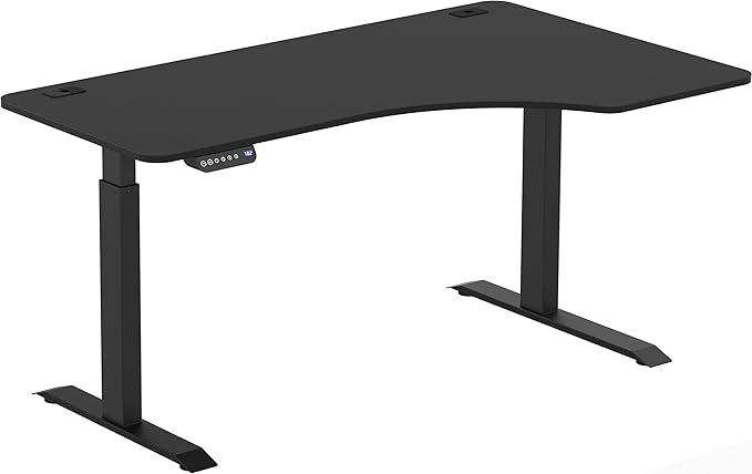 SHW 55-Inch Large Electric Height Adjustable L-Shaped Standing Desk with Right Facing Corner Black