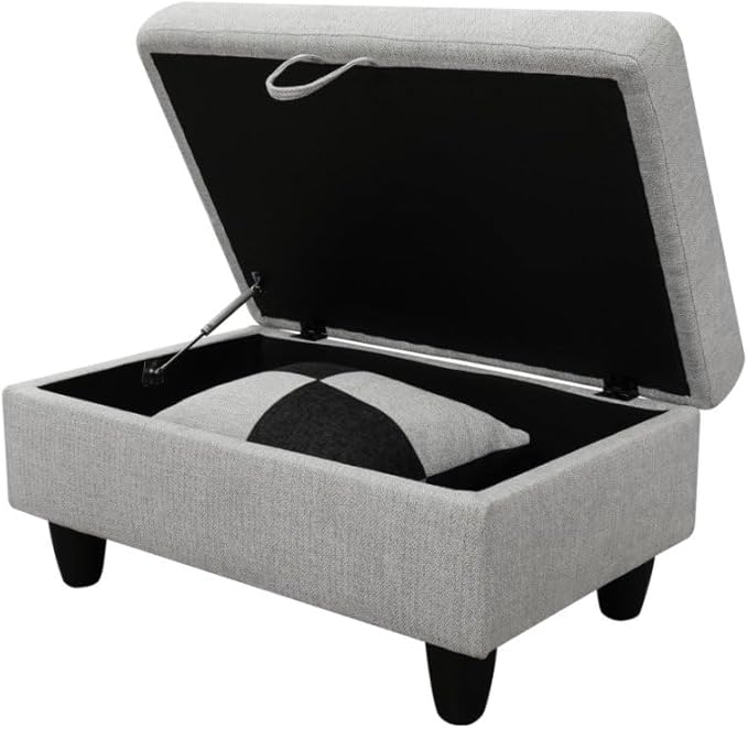 L-Shaped 3-Piece Flannel Sofa with Storage Ottoman Set Sectional Couch Sofa Set for Living Room Office Small Space Light Grey