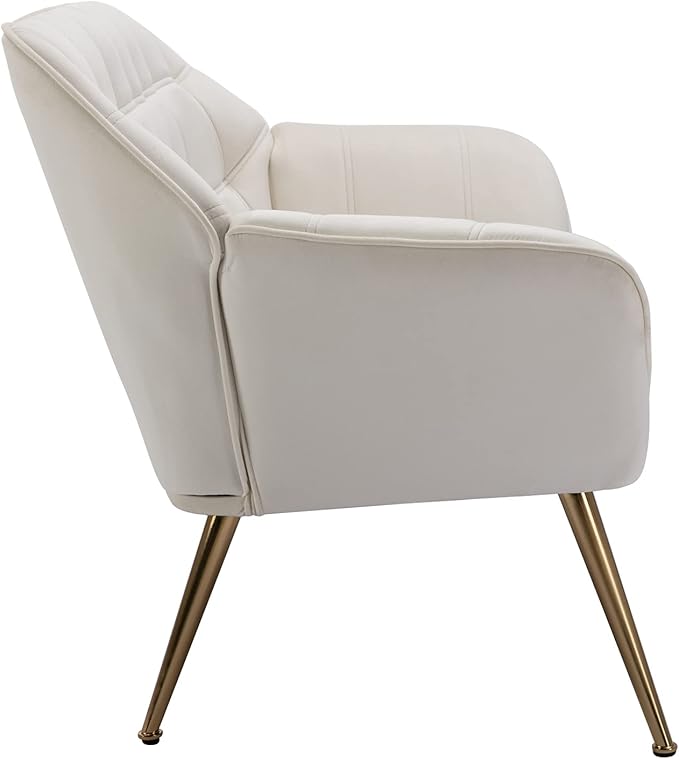 48 Small Loveseat for Small Spaces Modern Sherpa Mini Sofa Couch 2-Seater Velvet Love Seat with Quilting Back and Gold Legs for Living Room/Bedroom Cream