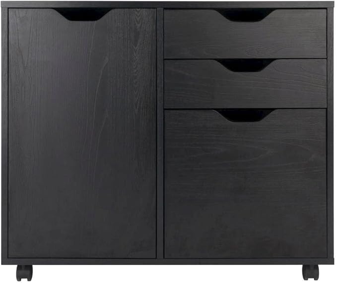 2 Section Mobile Filing Cabinet Black 3 Drawers File Storage Adjustable Shelf Rolling Casters Office Furniture