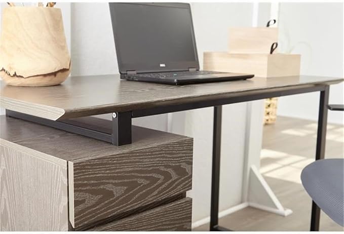 Pemberly Row 48 Reversible Home Office Desk Gray Wood Finish MDF and Steel Construction 3 Drawers with 1 File Cabinet Modern Design Compact Workspace for Home or Office Use