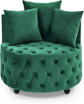 LLS Swivel Barrel Chair Velvet Accent Barrel Chair with 3 Pillows and 4 Wheels 360 Degree Sofa Chair Modern Button Tufted Upholstered Accent Chair for Living Room Bedroom Green