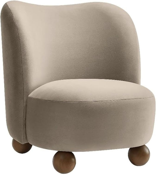 Modway Monroe Performance Velvet Accent Chair in Taupe Walnut - Upholstered Stain-Resistant Velvet Barrel Chair - Comfy Lounge Chair - Oversized Round Armless Reading Chair for Living Room Bedroom