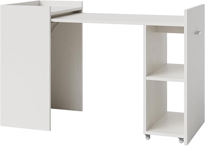 GAOMON Folding Computer Desk with Storage Shelves Extension Computer Table Space Saving Table ith Extendable Drop-Leaf for Small Spaces Home Office Gaming Bedroom White