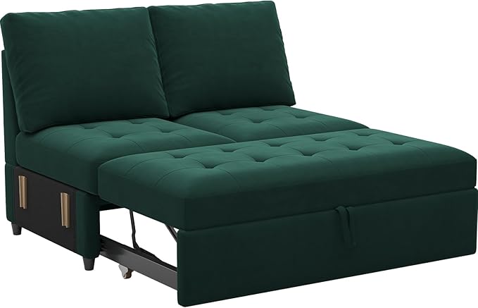 Belffin Pull Out Sofa Bed Module Part for Modular Sectional Sleeper Sofa Armless Loveseat with Pull Out Bed for Sectional Couch Green