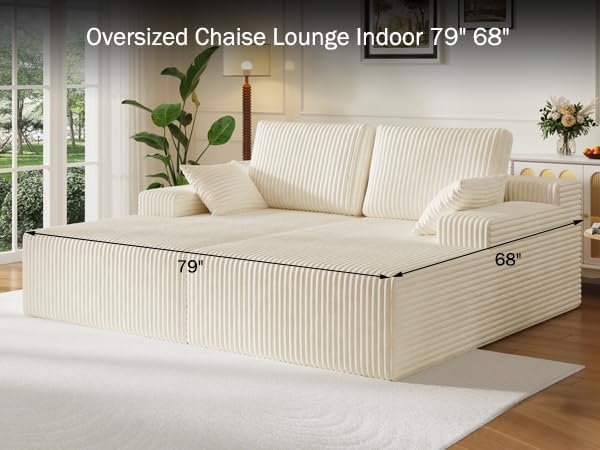 79 Double Oversized Chaise Lounge Chair Indoor Corduroy Comfy Boneless Loveseat Sleeper Sofa Reading Chairs Cloud Couch BedDeep Seat Wide ArmrestNo Assembly Required for Living Room Bedroom
