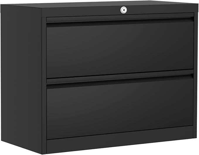 GarveeHome 2-Drawer File Cabinet with Lock Metal Lateral Filing Cabinets for Letter/Legal Size Documents Heavy Duty File Storage for Home Office Black
