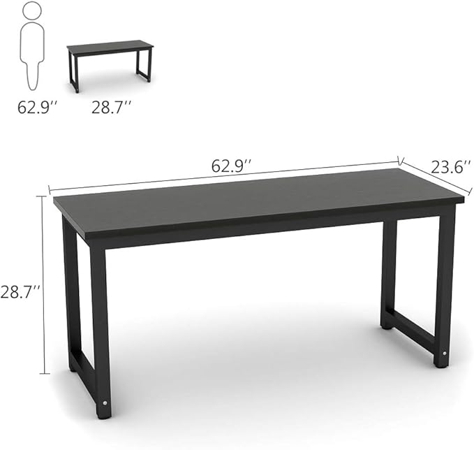 Tribesigns Modern Computer Desk 63 inch Large Office Desk Computer Table Study Writing Desk Workstation for Home Office Black Metal Frame