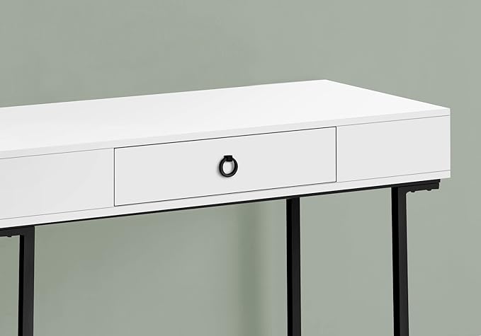 Computer Desk Home Office Laptop Storage Drawers 42 l Work Glossy White Laminate Black Metal Contemporary Modern