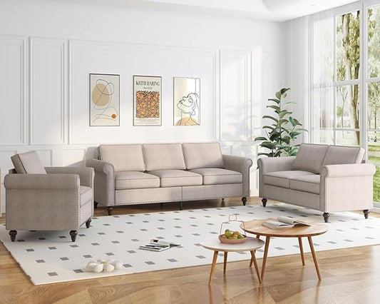 PUREMIND 3 Piece Living Room Sets Furniture Sectional Couch and Loveseat and Armchair Set Modern 3 Seater Sofa + 2 Seater Couch+ Accent Chair Furniture Set for Living Room