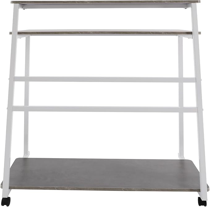 3 Tier Home Office Desk Adjustable Rolling Computer Desk with Wheels &amp Foot Pads for Home Office Study Apartment Dorms 31.5 Desktop (White Frame &amp Grey Board)