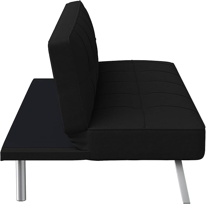 Serta® Rane 66.1 Convertible Futon Sofa Short Twin Size Modern Transitional Tufted Back and Seat Cushion Dream Coil® Comfort Fingerguard® Pinch Point Protection Woven Fabric Black