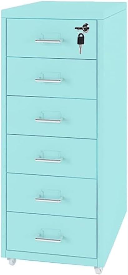 Filing Cabinet Metal Mobile File Cabinet with Lock and Casters 3/5 /6/8 Drawer Home Office Cabinet for /A4 File (Color : Lake Blue Size : 6 Drawer)