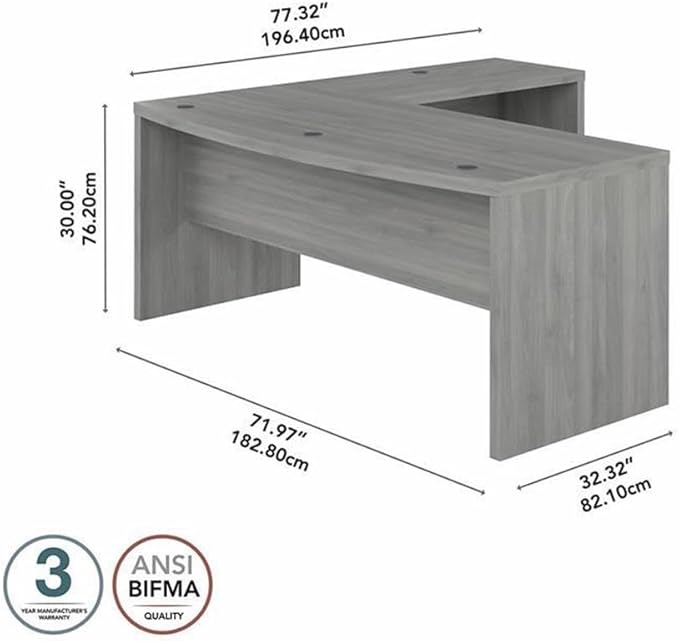 Bush Business Furniture L Shape Desk with Wire Management | Echo Collection Corner Bow Front Table for Home Office with Quick-to-Assemble Hardware | 72Wx77Lx30H