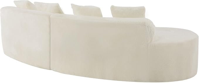 Aoowow 111.4 Modular Sectional Sofa Modern Minimalist Curved Sofa Comfy Deep Seat Curved Sofa with 4 Pillows Memory Foam Couch with Chenille Fabric 3 Seater Cloud Couch for Living Room White