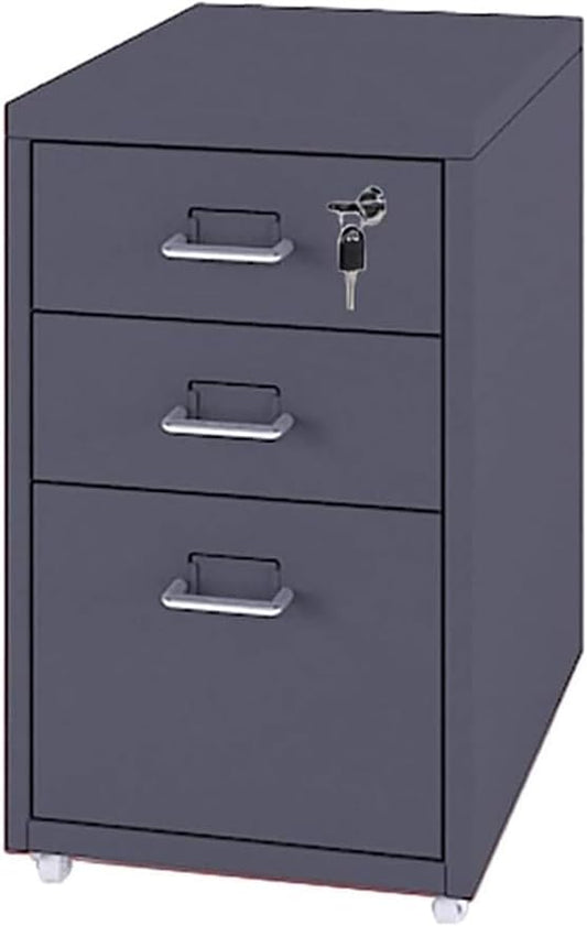 Vertical Filing Cabinet Metal Mobile File Cabinet with Lock and Casters 3/5 /6/8 Drawer Home Office Cabinet for /A4 File (Color : Dark Gray Size : 3 Drawer)